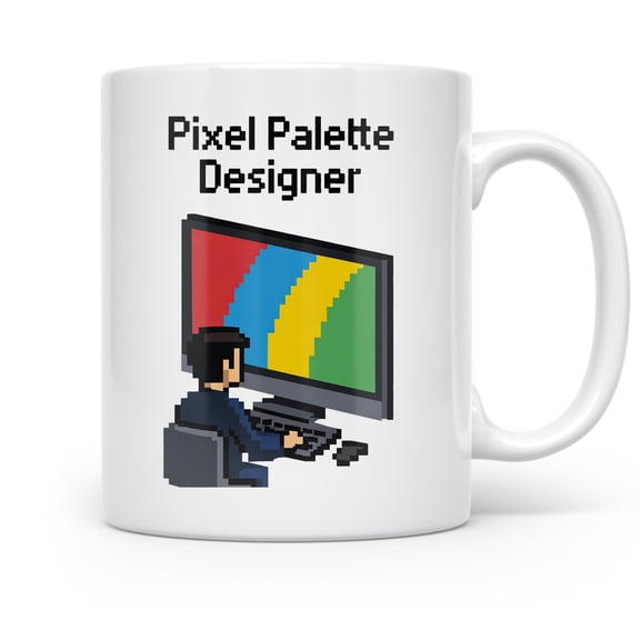 Pixel Art Joy - 11oz mug for makers and retro gaming desks and creative studios - 11 oz White Ceramic