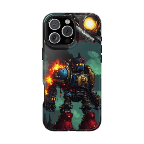 Pixel Art Mech Robot Retro Gamer Arcade Style Illustration Phone Case for 11 12 13 14 15 16 17 Pro Max