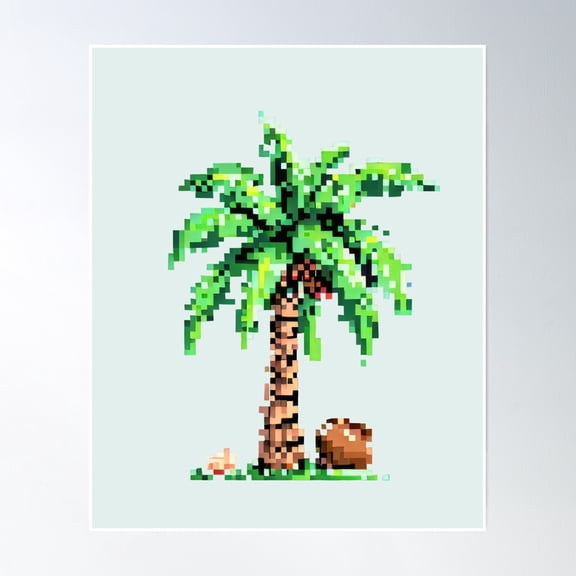Pixel Art Palm Tree -Tropical Vibes- Vintage Wall Arttrendy Retro Print Room Decor Wall Art , Poster Print Only