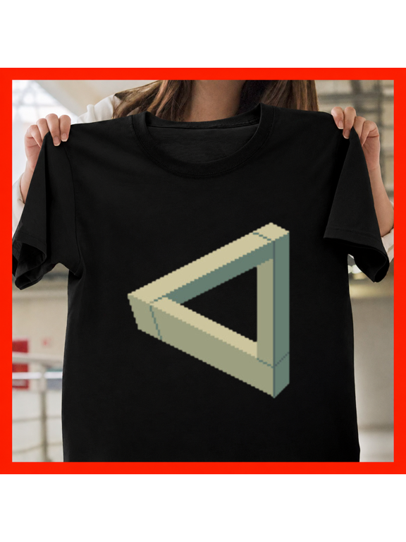 Pixel Art Penrose Triangle Optical Illusion Video Game Geek Unisex T-Shirt, up to size 5XL