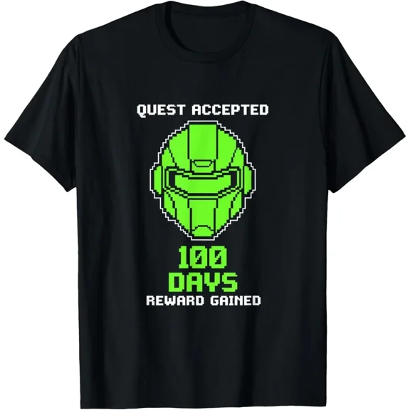Pixel Art Quest Accepted 100 Days Reward Gained School Milestone Unisex T-Shirt, S-5XL