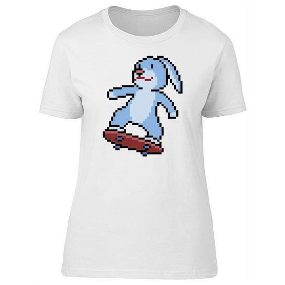 Pixel Art Rabbit Skateboard T-Shirt Women -Image by Shutterstock, Female Small