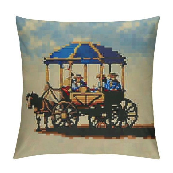 Pixel Art Royal Wedding Carriage' Canvas Cushion Cover