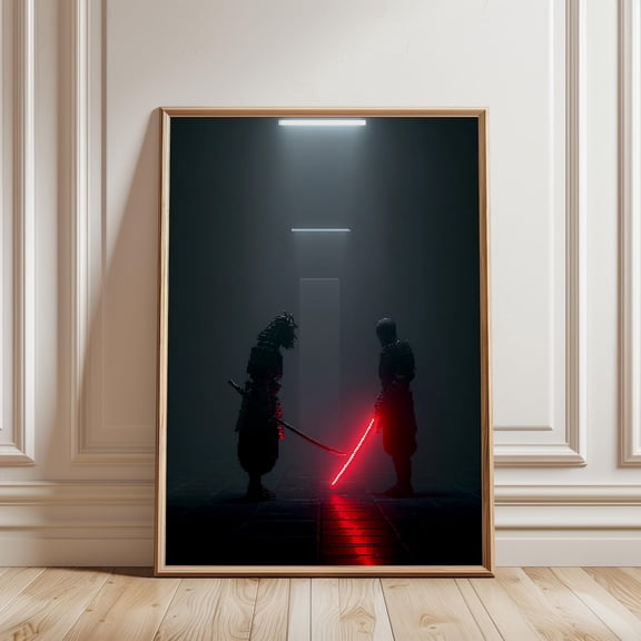 Pixel Art Samurai Face Off Print Retro Gaming Japanese Wall Decor Art, Unframed Paper Print