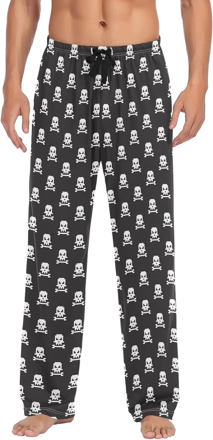 Pixel Art Skull Pajama Pants Mens Lounge Pants Super Soft Men Pajama