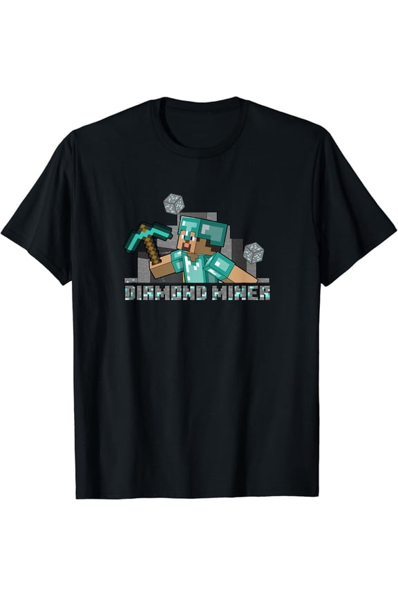 Pixel Art Steve Diamond Miner T-Shirt Vintage Tee -Birthday Gifts