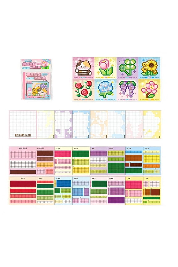 Pixel Art Sticker Book for Kids & Adults | 32 Scene Cards & 64 Sticker Sheets | DIY Flower & Food Designs | Creative Crafting & Gift Toy