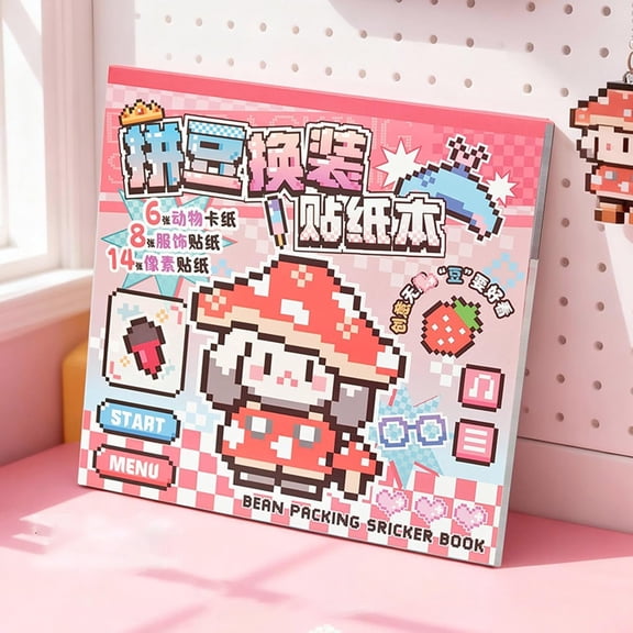 Pixel Art Sticker Book with 14 Drawing Papers and 12 Stickers by Number Used for Children and Adults to Mosaic Collage Sticker WowPink