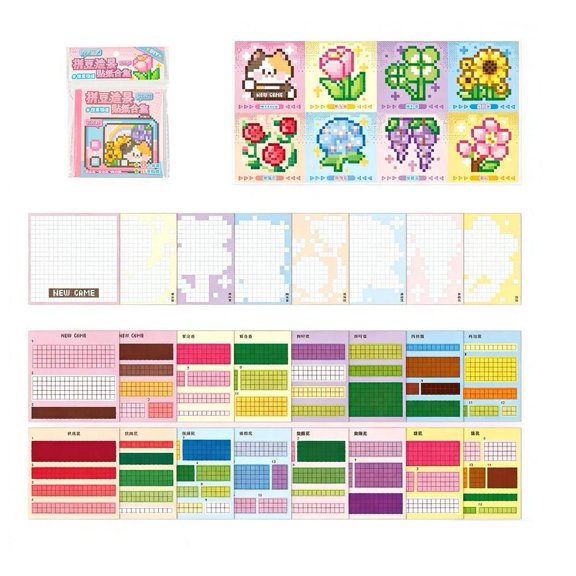 Pixel Art Sticker Book with 32 Scene Cards and 64 Stickers, DIY Flower/Food Design Theme,Thoughtful Gift Choice