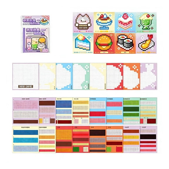 Pixel Art Sticker Book with Scene Cards and Stickers, DIY Flower/Food Design Theme,Thoughtful Gift Choice