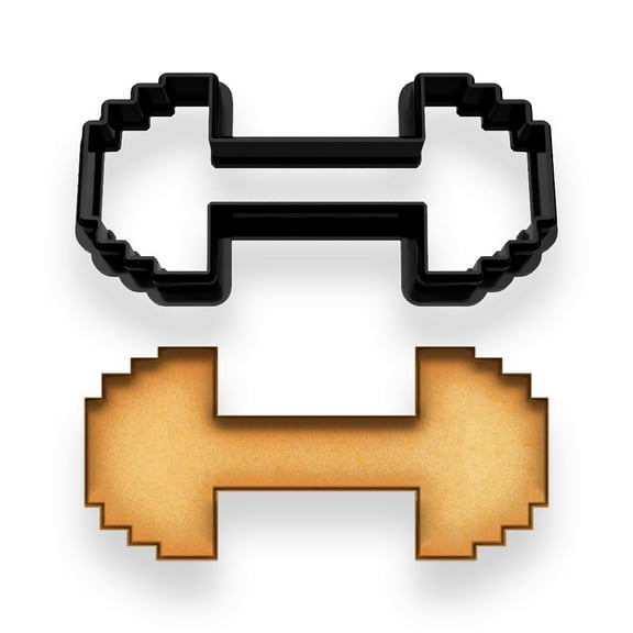 Pixel Barbell Dumbbell Cookie Cutter (4x1.75 Inches) - Fun Fitness and Gaming Design