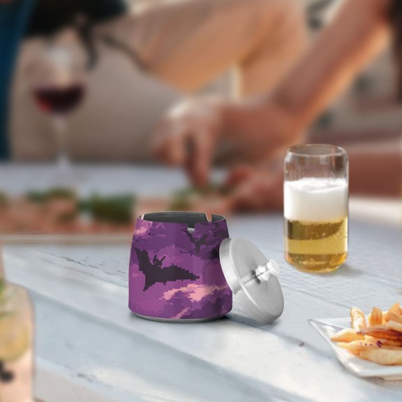 Pixel Bats Ashtray with Lid Cigarette Ashtray Stainless Steel Ash Tray Ash Holder for Home Outdoor