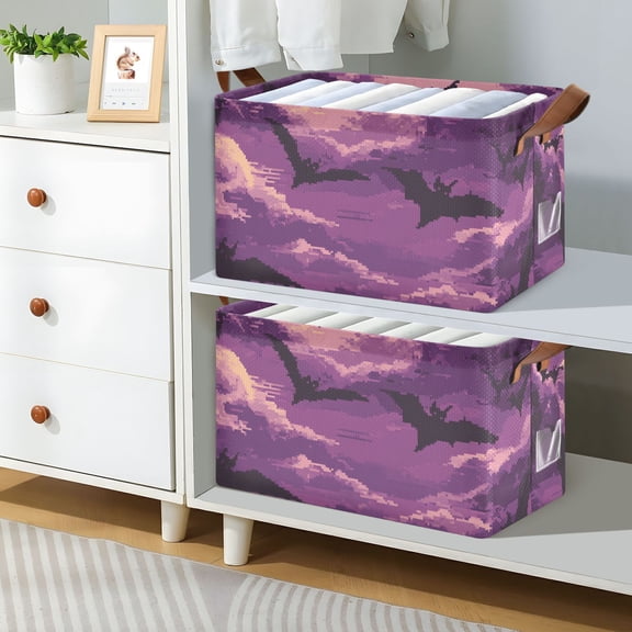 Pixel Bats Foldable Storage Large Fabric Storage Baskets Organizer Storage Bins with Handles for Shelves
