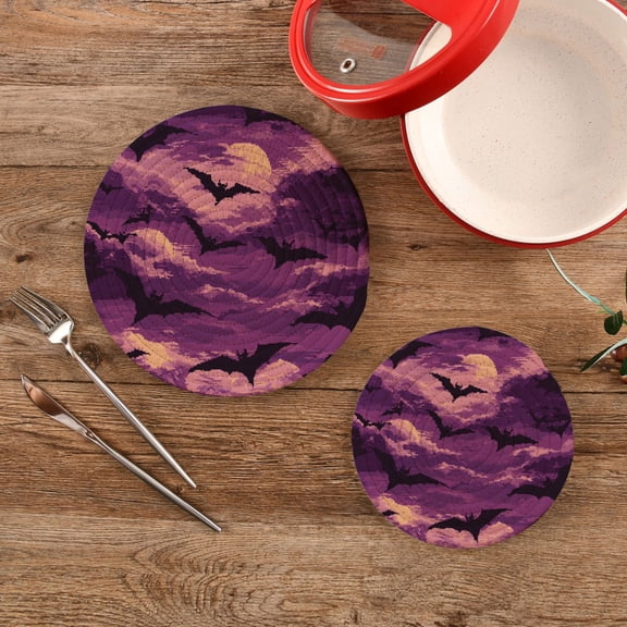 Pixel Bats Trivet Mats Set Cotton Woven Non-Slip Pot Holders Heat Resistant for Hot Pots Pans Dishes Pats