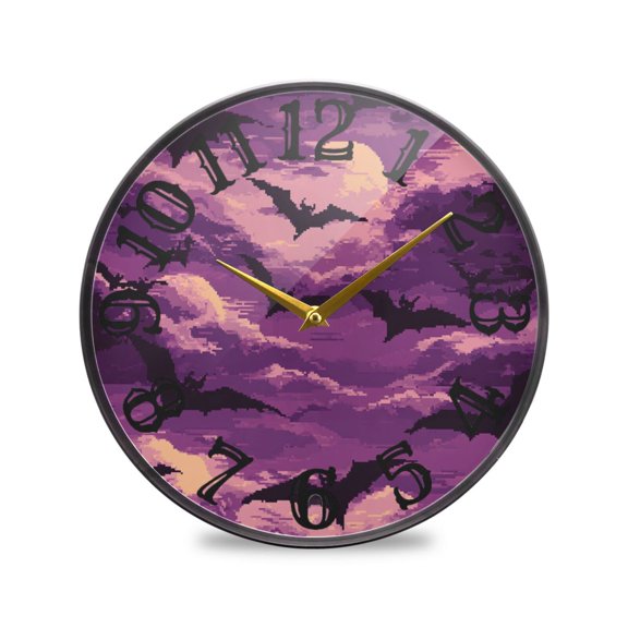 Pixel Bats Wall Clock 10 Inch Silent Non Ticking Battery Operated Easy to Read for Kitchen Living Room