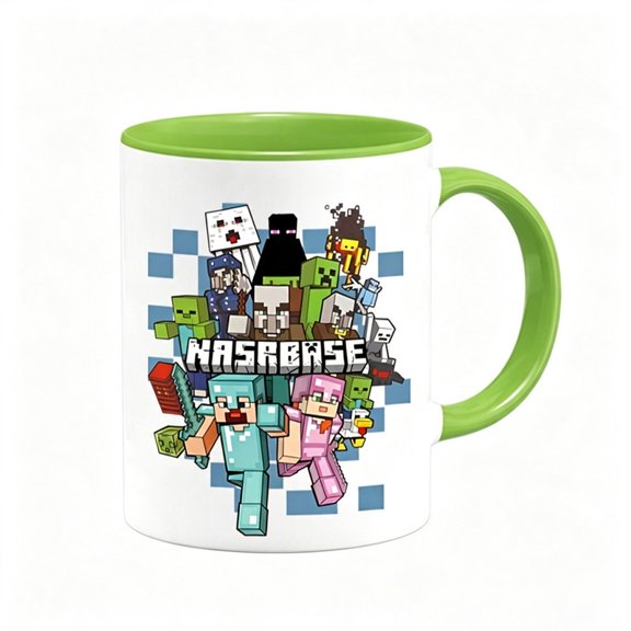 Pixel Block Adventure Character Group Ceramic Mug, 11 oz Game Mob Collection Coffee Cup, Gamer Collectible Drinkware