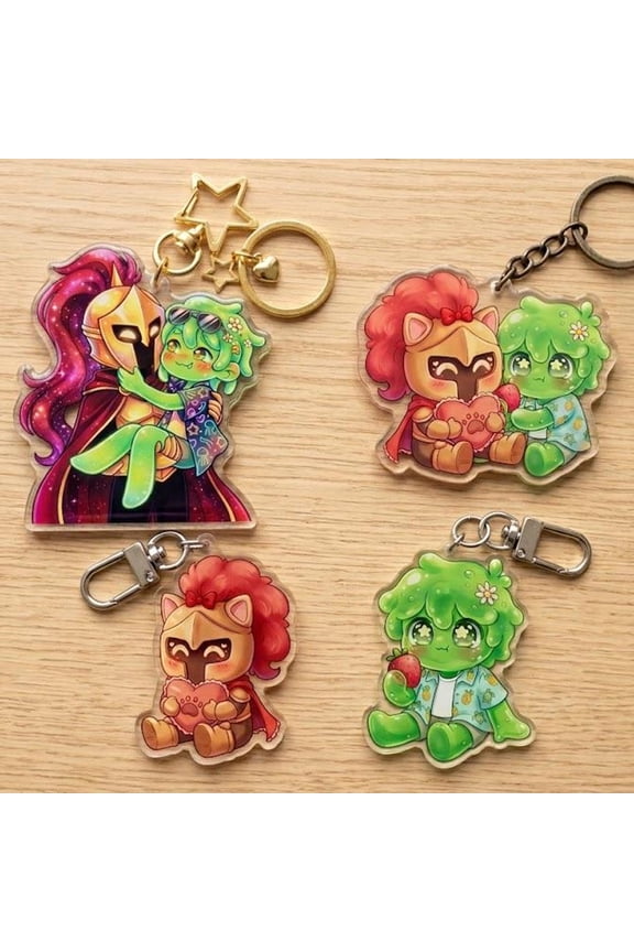 Pixel Block Game Magnetic Hearts Duo Chibi Acrylic Keychain Cute Bag Charm, random 1 pack
