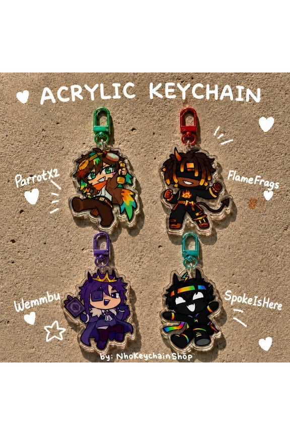 Pixel Block Game SMP Quartet Acrylic Keychain Gamer Gift Cute Chibi Bag Charm, random 1 pack