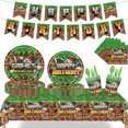 Pixel Block Gaming Birthday Party Supplies, Tableware Kit with Banner ...