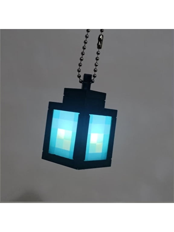 Pixel Block Lantern Night Light Keychain - 2.28" Portable USB-C Rechargeable Mini Lamp with Bead Chain - Survival Gamer Accessory for Backpacks, Keys & Desk Decor blue
