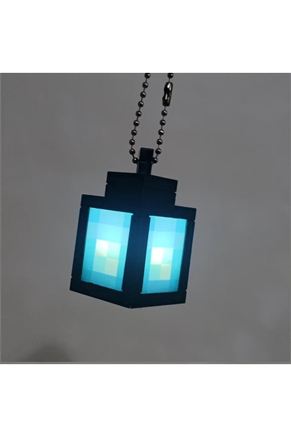 Pixel Block Lantern Night Light Keychain - 2.28" Portable USB-C Rechargeable Mini Lamp with Bead Chain - Survival Gamer Accessory for Backpacks, Keys & Desk Decor blue