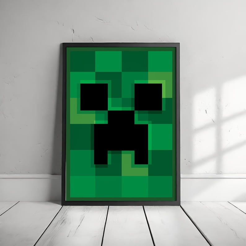 Pixel Block Style Green Monster Poster – Kids Gaming Room Wall Art 8x12 ...