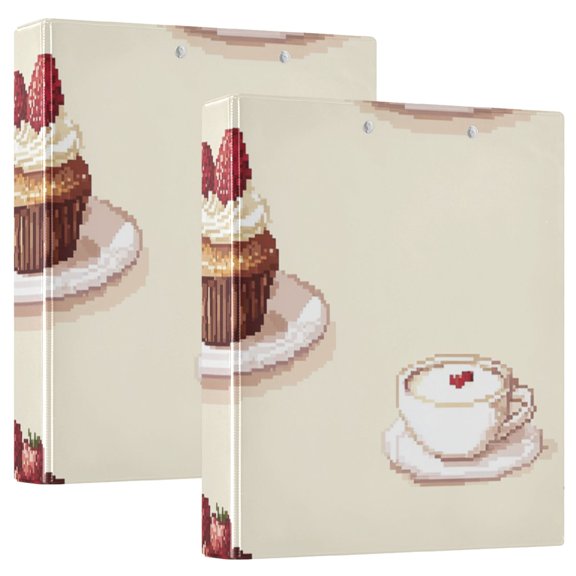 Pixel Cakes and Coffee 3 Ring Binders 1.5 inch Hardcover File Folders with Interior Pockets A4 Size Organizer for School Office Hospital