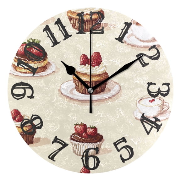 Pixel Cakes and Coffee Wall Clock 10 inch Non-Ticking Easy to Read Decorative Clocks for Home Bedroom Living Room