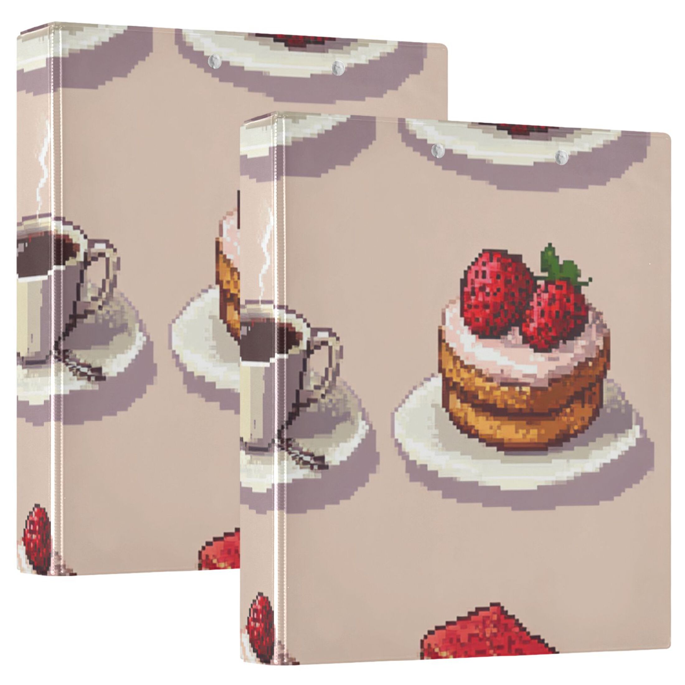 Pixel Cakes and Strawberry 3 Ring Binders 1.5 inch Hardcover File Folders with Interior Pockets A4 Size Organizer for School Office Hospital