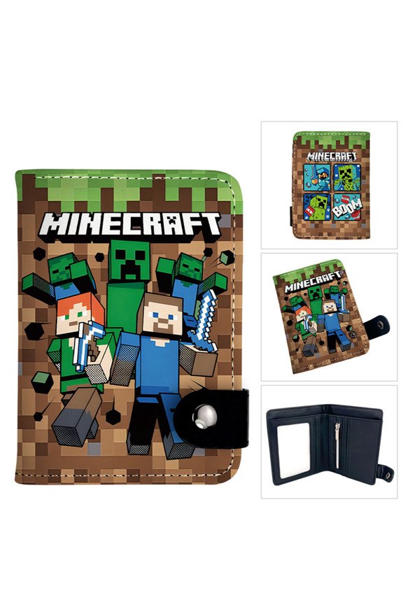 Pixel Character Print Wallet Bifold ID Window Zip Coin Pocket Snap Closure