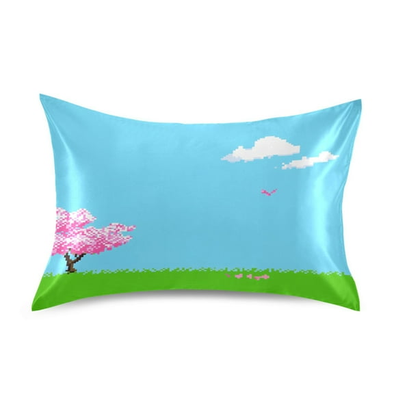Pixel Cherry Blossom Queen Size Pillowcase Silky Smooth Finish Anti Wrinkle Design Easy Envelope Closure 20x30in
