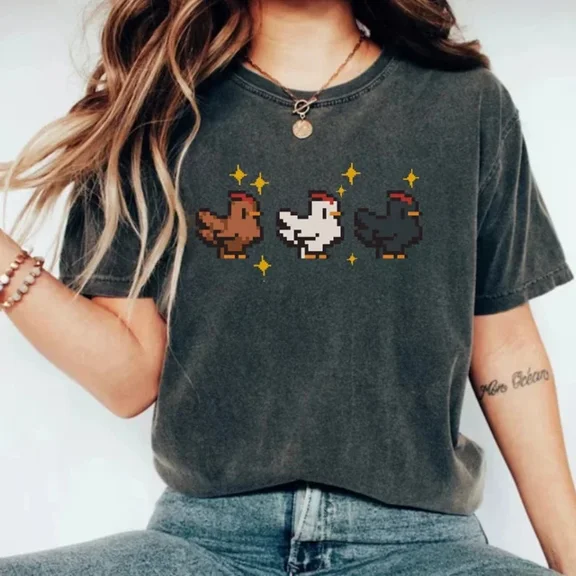 Pixel Chicken Farmer Farm Animal T-Shirt