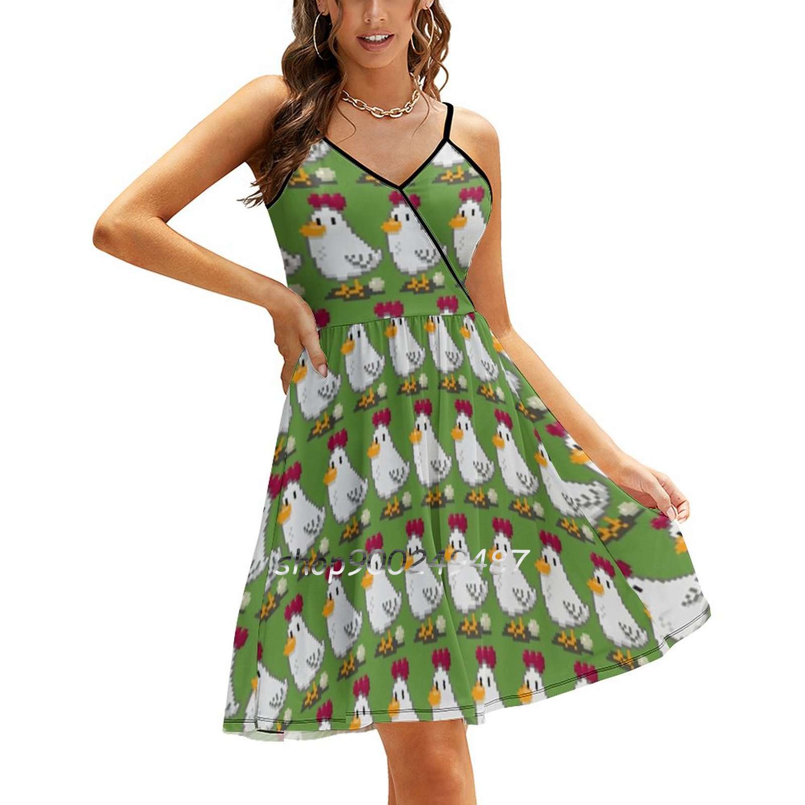 Pixel Chickens Dresses For Women ALine Korea Style Slim Long Sleeve