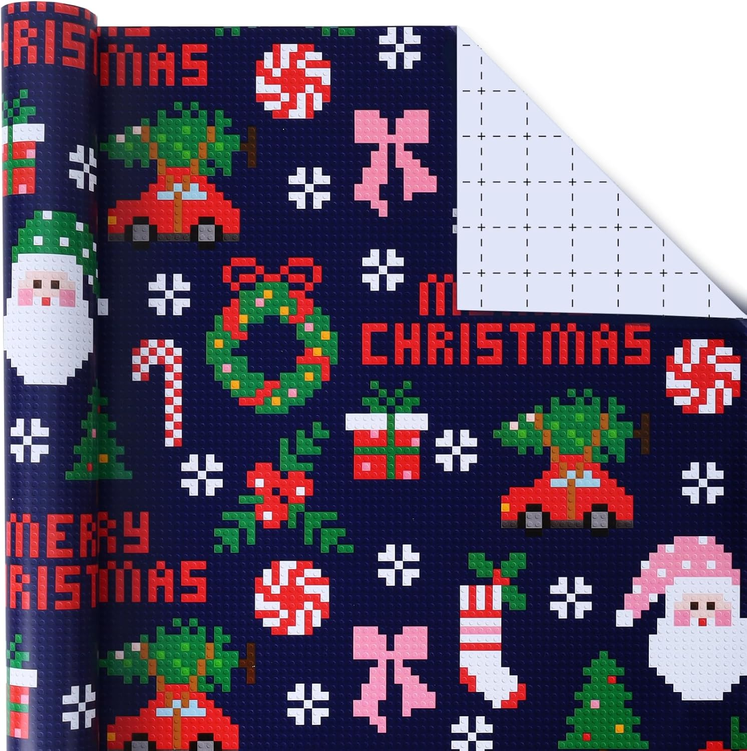 Pixel Christmas Wrapping Paper - 17 Inch X 33 Feet (46.7 sq. ft. ttl ...