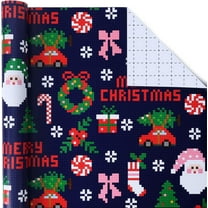 Pixel Christmas Wrapping Paper - 17 Inch X 33 Feet (46.7 sq. ft. ttl.) - Santa Claus Design Perfect for Xmas, Party, Holiday Gift Wrap