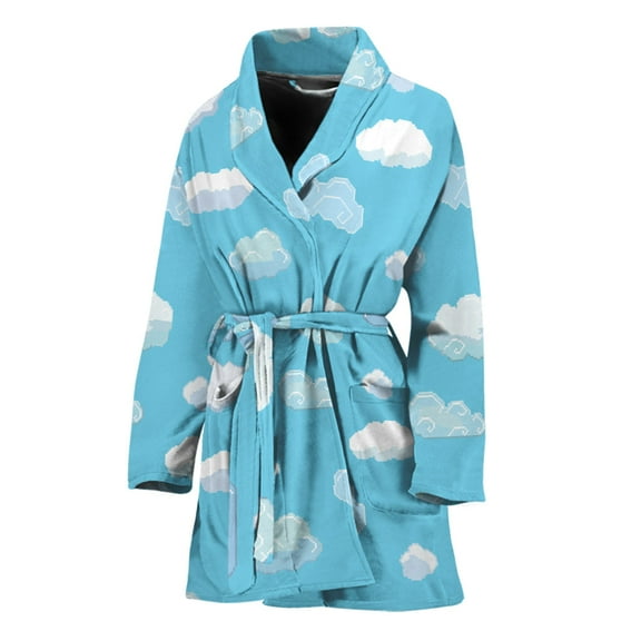 Pixel Cloud Pattern Women Bathrobe One Size Univeral Fits Fashion Lightweight Plush Fleece Long Robe For Women