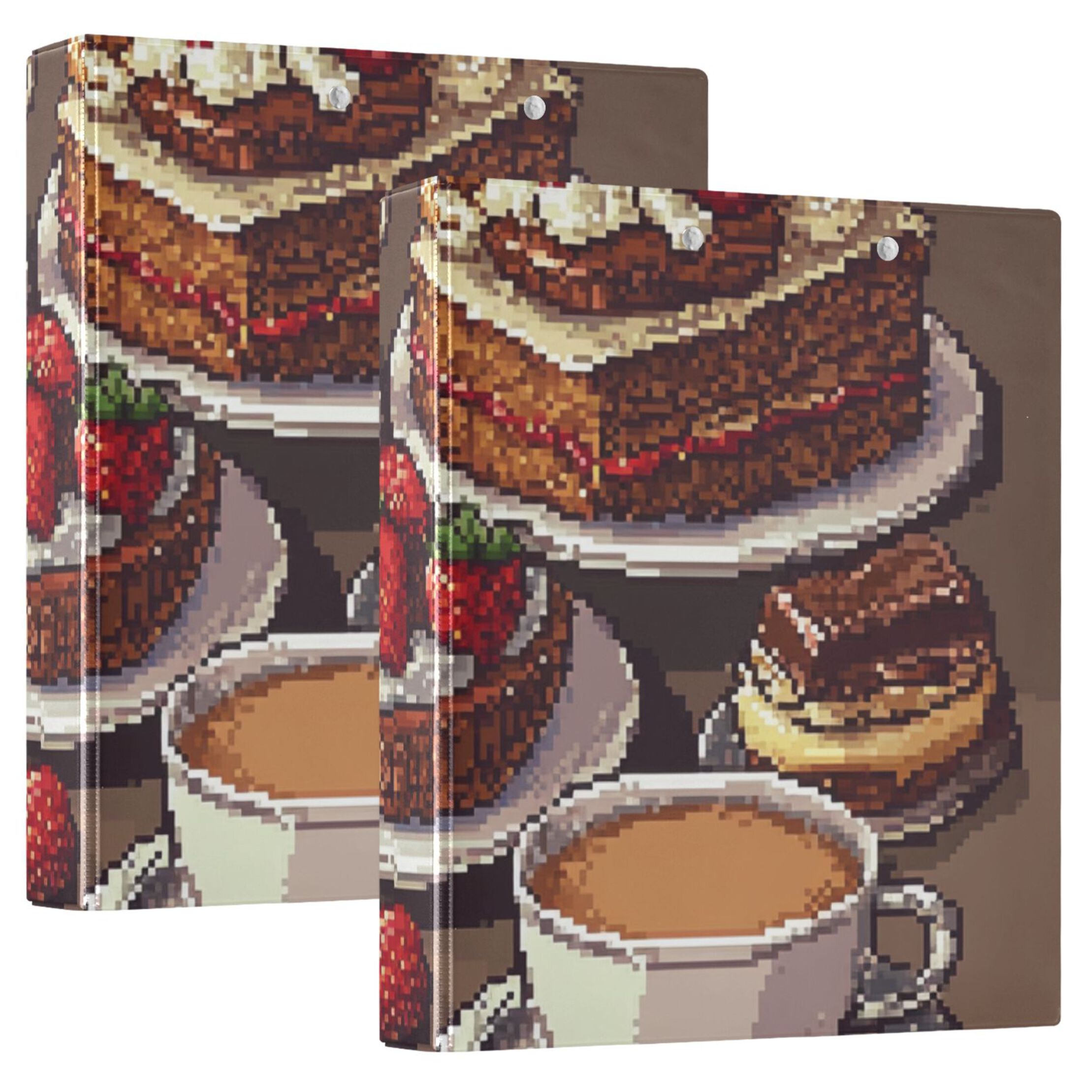 Pixel Coffee Cakes 3 Ring Binders 1.5 inch Hardcover File Folders with Interior Pockets A4 Size Organizer for School Office Hospital