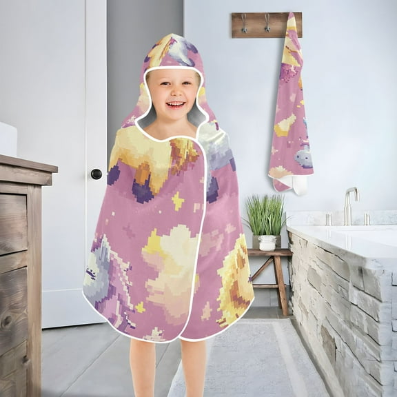 Pixel Cute Unicorns Toddler Bath Towel Baby Kid Bath Towels Beach Towel Super Soft and Absorbent for Girl Boy