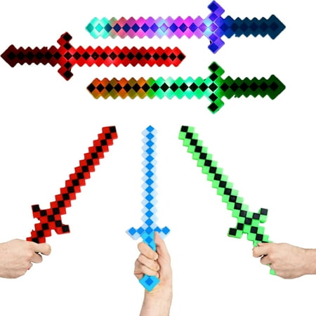 Pixel Diamond Toy Weapon Sword With LED Lights And Sound Set of 3 Pixel Weapon Action Figure Accessory
