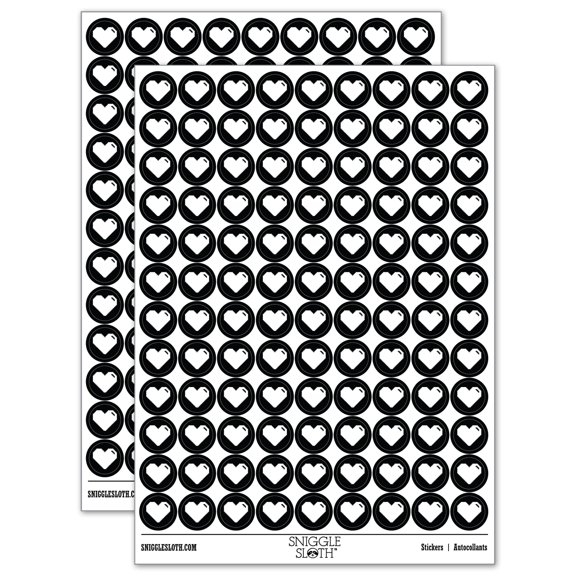 Pixel Digital Filled Heart Gaming Life 200+ Round Stickers - Black - Matte Finish - 0.50" Size