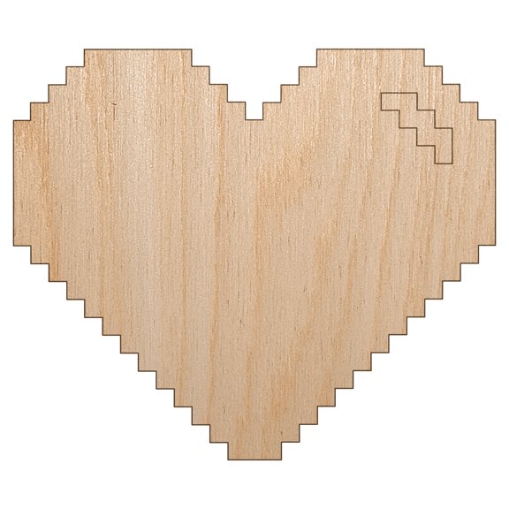 Pixel Digital Filled Heart Gaming Life Wood Shape Unfinished Piece Cutout Craft DIY Projects - 6.25 Inch Size - 1/8 Inch Thick