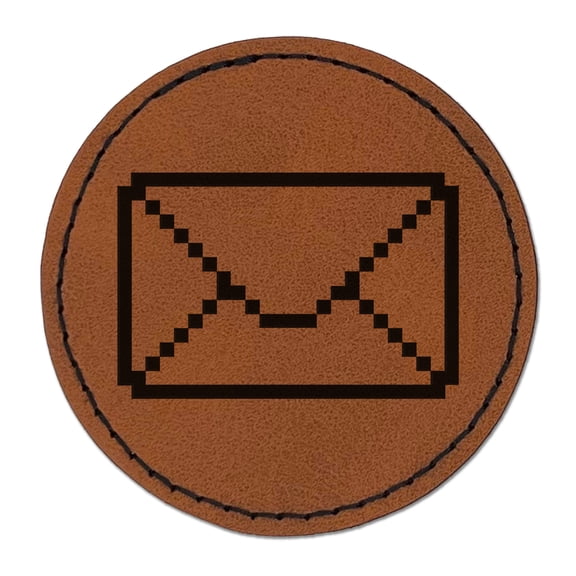 Pixel Digital Mail 2.5" Faux Leather Round Engraved Iron-On Patch - Brown