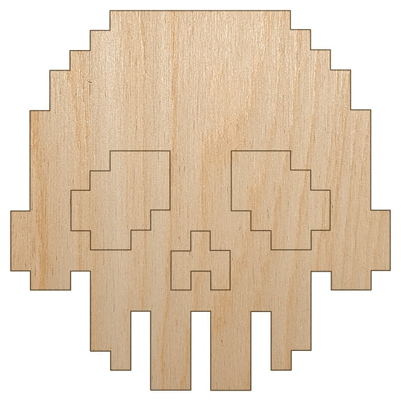Pixel Digital Skull Wood Shape Unfinished Piece Cutout Craft DIY Projects - 4.70 Inch Size - 1/8 Inch Thick
