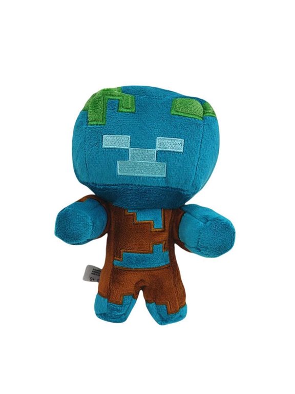 Pixel Drowned Block Plush Toy - 7.9" Soft Sandbox Underwater Zombie Stuffed Doll with Blue Head & Green Algae Details - Washable Stress Relief Buddy for Gamers, Teens & Adults