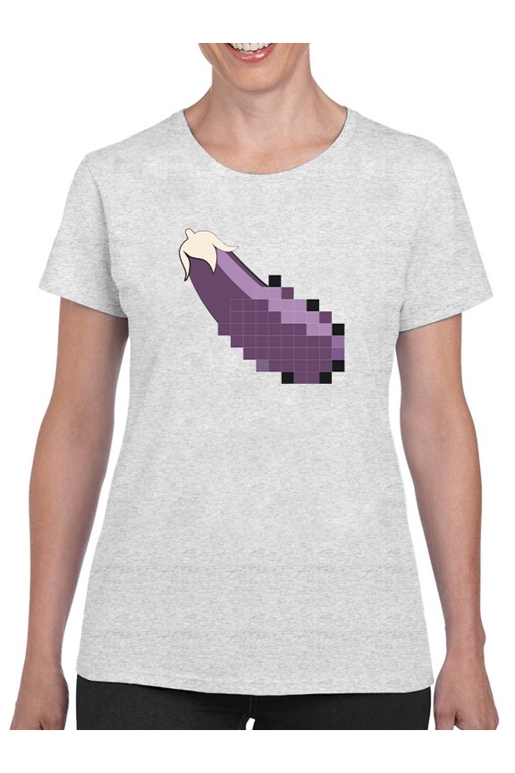 Pixel Eggplant Fun Emoji - Retro Meme Art Design Women's T-shirt