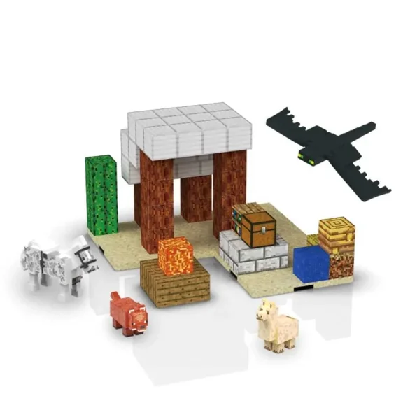 Pixel Ender Dragon Block World Building Set - 105 Pcs 8-Bit Sandbox Cubes with Animals & Lava - Large DIY Desk Decor Kit for Gamers, Teens & Adults