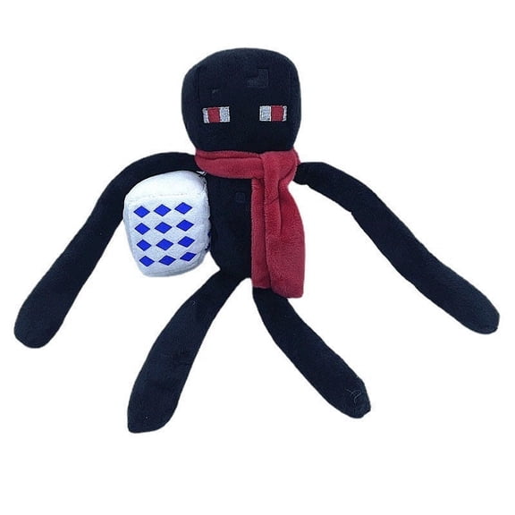 Pixel Enderman Plush Toy with Red Scarf & Diamond Block - 10.2" 8-Bit Sandbox Game Character Stuffed Animal - Soft Gamer Desk Decor for Teens & Adults