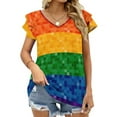 thumbnail image 1 of Pixel Flag Lotus Leaf Neck T-Shirt Long Sleeve Printed Fall T Shirts Women Spring Tee Tops Lgbt Pride Pixel, 1 of 5