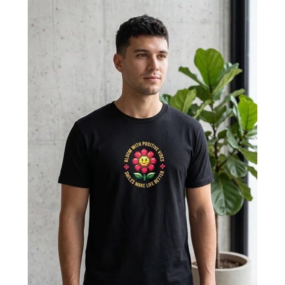 Pixel Flower T-Shirt Bloom With Positive Vibes Tee