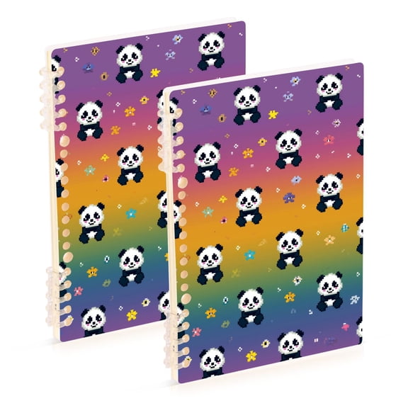 Pixel Flowers Pandas Rainbow Background Notebook Detachable Coil Notebook Diary Plan Book A5 Size 60 Pages 1 Pack